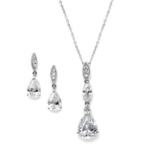 Cubic Zirconia Pear Pendant Necklace and Earring Set