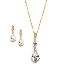 Load image into Gallery viewer, Cubic Zirconia Pear Pendant Necklace and Earring Set by the ring madam mar2030S