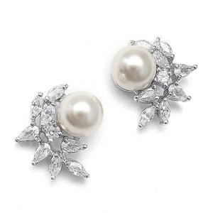 Clip-On Pearl and Cubic Zirconia Earrings in Crescent Shape By The Ring Madam 