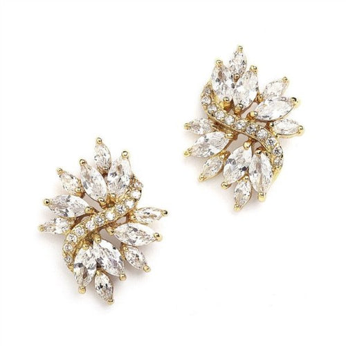 Gold Cubic Zirconia Cluster Earrings with Delicate Marquis Stones also in Silver Rhodium By the Ring Madam 