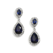 Load image into Gallery viewer, Sapphire Cubic Zirconia Teardrop Wedding or Bridesmaids Earrings By the Ring Madam 