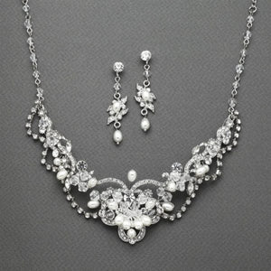 Vintage Freshwater Pearl & Crystal Necklace and Earrings Set