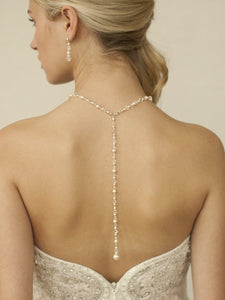 Back Necklace Gold with Crystal and Pearls for Weddings & Proms (Necklace Only) by The Ring Madam 