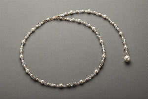Back Necklace Gold with Crystal and Pearls for Weddings & Proms by the ring madam mar4082N-I-AB-G-3