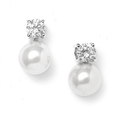 Pearl and Cubic Zirconia Solitaire Stud Earrings By The Ring Madam 