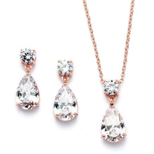 Load image into Gallery viewer, Rose Gold Cubic Zirconia Teardrop Necklace Set by the ring madam mar4172S-RG-
