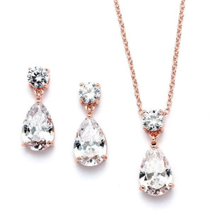 Rose Gold Cubic Zirconia Teardrop Necklace Set by the ring madam mar4172S-RG-
