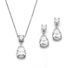 Load image into Gallery viewer, Teardrop Cubic Zirconia Necklace/Earring Set in Rose Gold and Silver Finish