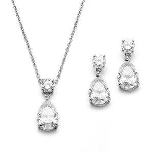 Teardrop Cubic Zirconia Necklace/Earring Set in Rose Gold and Silver Finish