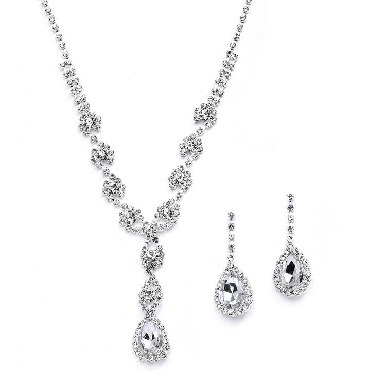 Rhinestone Pear Shape Pendant Necklace and Earring Set by the ring madam mar4231S-