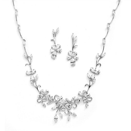 Cubic Zirconia Vine Necklace and Earrings Set in 2 Finishes By The Ring Madam 